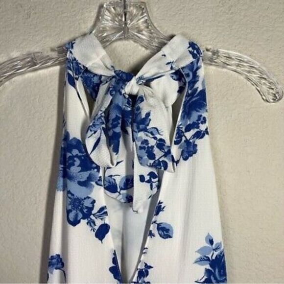 Lulu's Womens Floral Halter Neck Dress Size S White Blue Tie Back Sleeveless - Picture 4 of 7